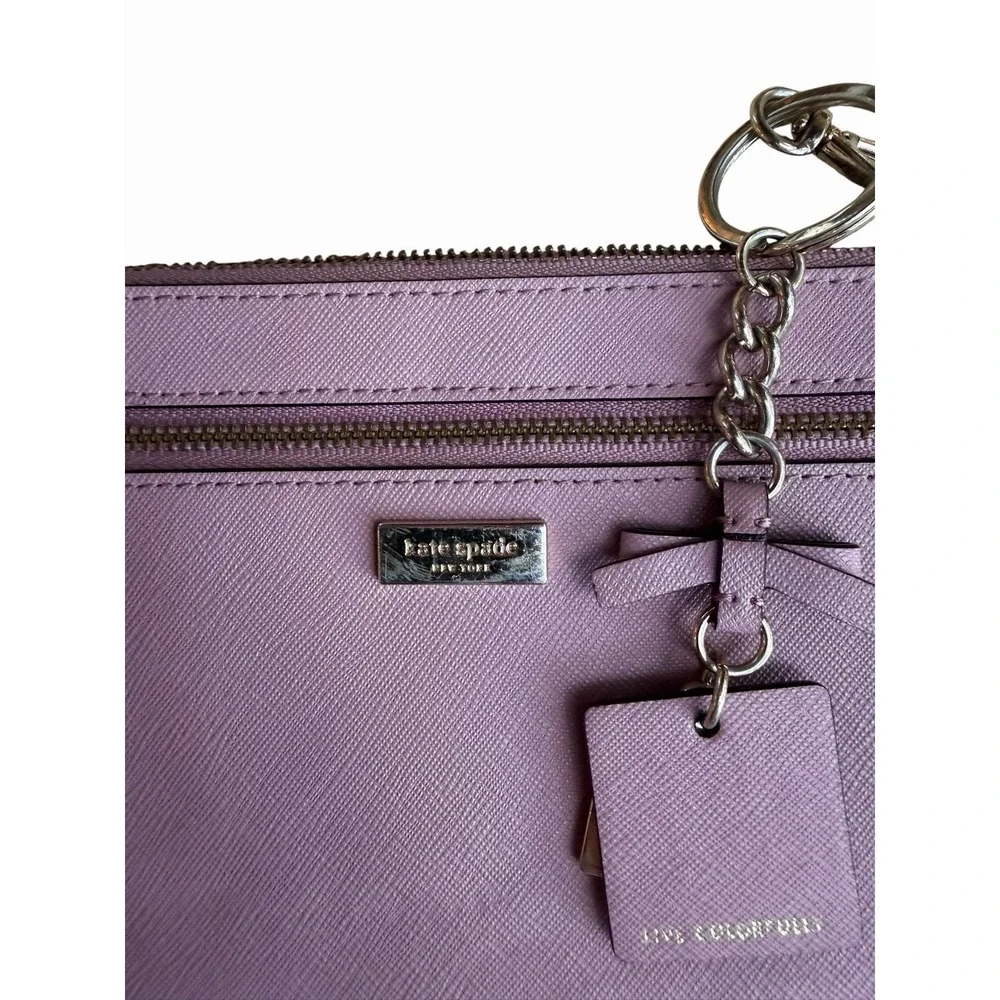 Kate Spade Lilac Mauve Wristlet Punch Out Gold Live Colorfully Keychain Included